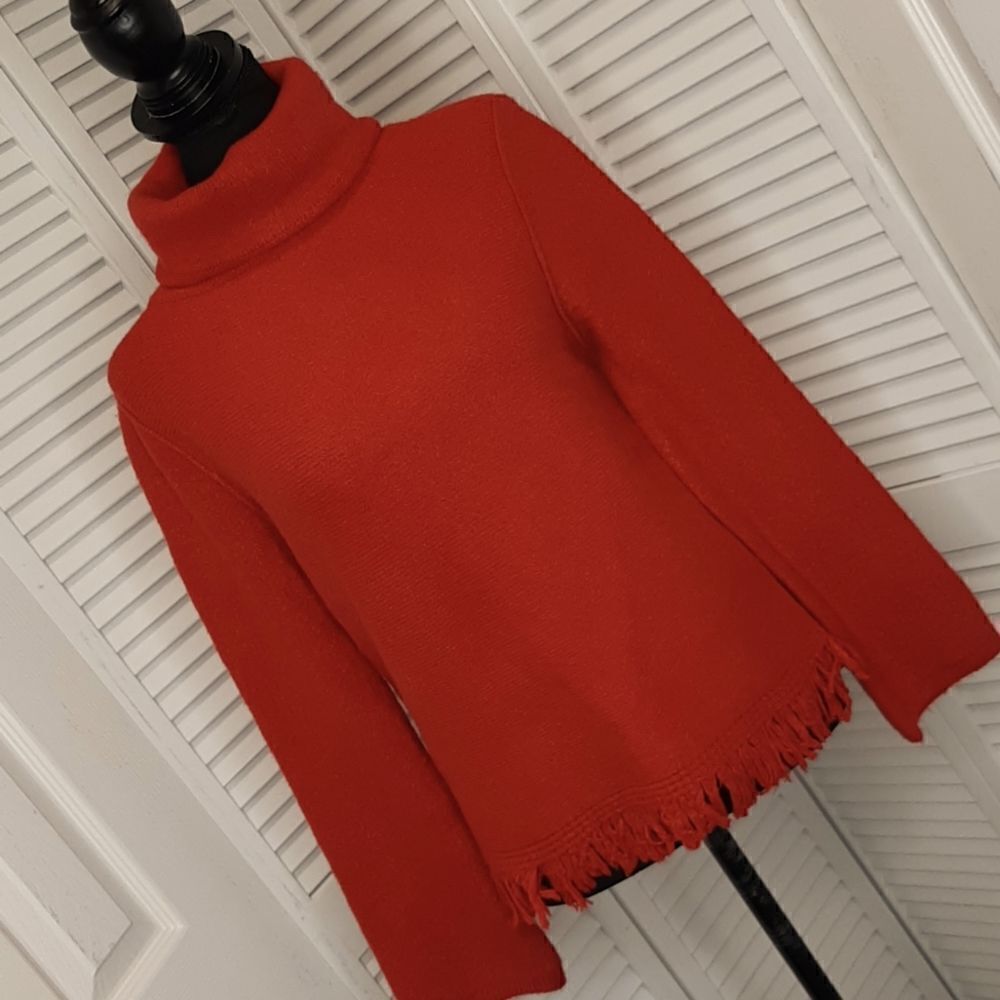 THML Reddish Orange Turtleneck Sweater with Fringe Bottom